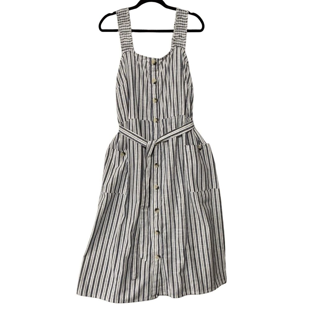 Mlle Gabrielle Midi Sun Dress Blue Striped 100% Cotton Women’s Size 2X